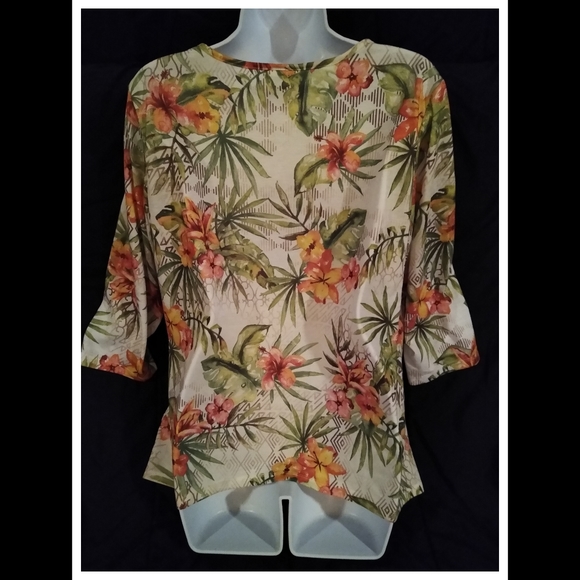 ALFRED DUNNER 3/4 Sleeve Tropical Top - Picture 2 of 4